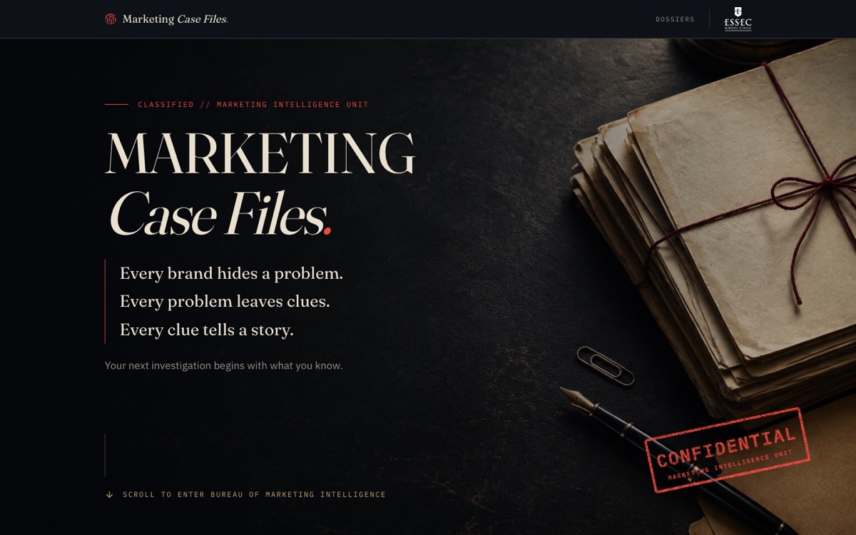 Home page of Marketing Case Files, a website built by Rewa Mehta.